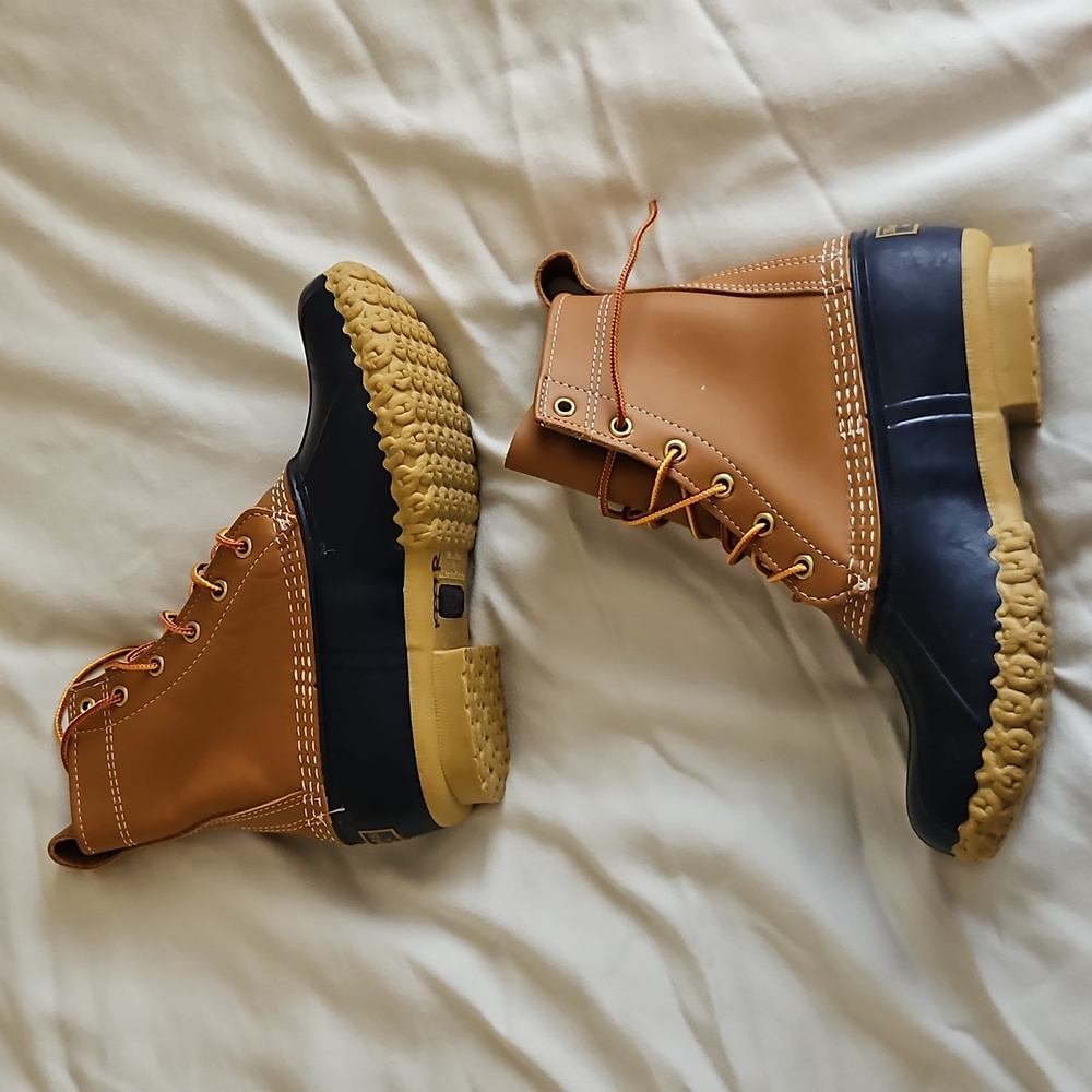 LL Bean Duck Bean Boot Tan Blue Size 7 - Picture 7 of 8